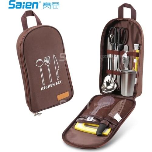 12 PCs Camping Kitchen Utensil Set, Camp Cookware Utensils Organizer Travel Kit with Water Resistant Case, Cutting Board