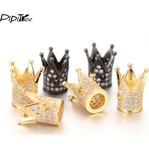 Pipitree Luxury Micro Pave Cubic Zirconia Crown Beads For Men Bracelet Making Jewelry Charm Rose Gold Color Brass Spacer Bead