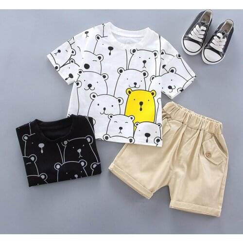 New Baby Boys Fashion Clothing Sets 2021 Summer Toddler Girls Cartoon Bear Short Sleeve Shirt +Shorts Infant Kids Casual Clothes
