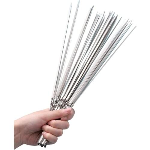 Skewers for Barbecue Reusable Grill Stainless Steel Skewers Shish Kebab BBQ Camping Flat Forks Gadgets Kitchen Accessories Tools