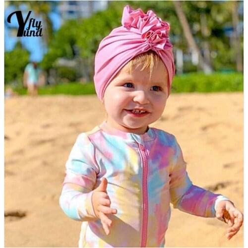 Yundfly Fashion Handmade Folded Flowers Infant Caps Solid Color Baby Girls Turban Hat Soft Comfortable Cotton Newborn Headwear