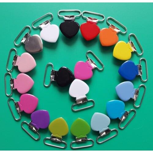 Sutoyuen 32pcs 1'' 25mm Heart Pacifier Clips Metal Suspenders Soother Holder Clips for Baby Dummy Pacifier Chain Clips Lead Free
