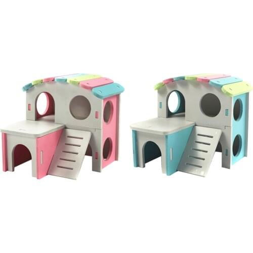 Small Pet Guinea Pig Hamster House Wooden Cabin Climb Play House Cage Toy