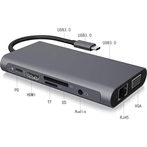 USB C Hub Adapter 10 in 1 with Ethernet,HDMI,VGA,USB 3.0 Ports,2.0 Charging Port