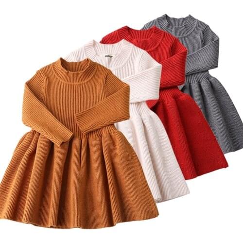Girls Knitted Dress 2021 autumn winter Clothes Lattice Kids Toddler baby dress for girls princess Cotton warm Christmas Dresses
