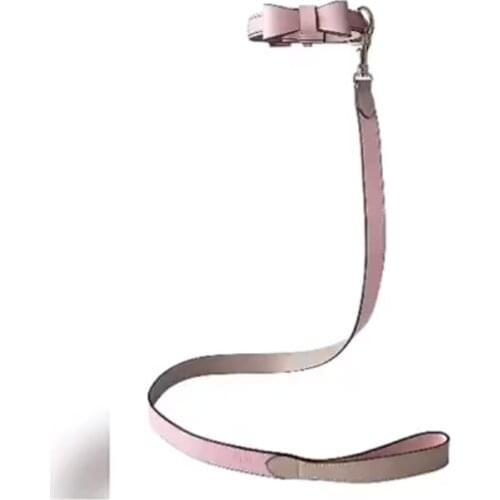 Top quality pet products colorful genuine leather adjustable luxury dog bow tie collar leash set