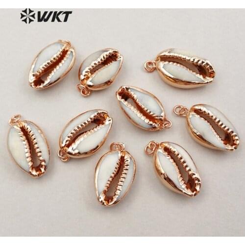 WT-JP027 Wholesale natural conch charm pendant fashion conch shell pendant with rose gold electroplate on edge for women jewelry
