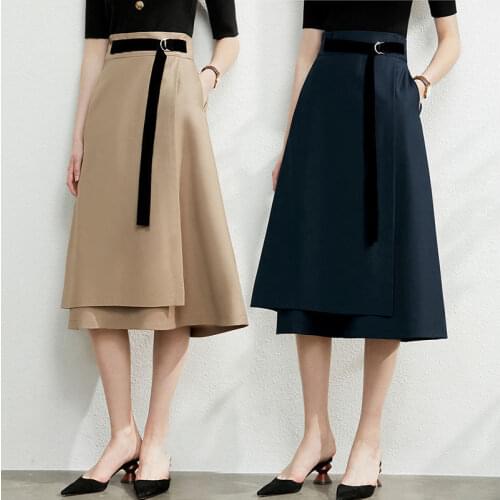 Women 2021 Spring Autumn New Fashion High Waist Split Skirts Female Solid Color Slim Skirts Ladies Mid-long A-line Skirts V1064