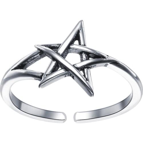 Hainon New Fashion Star Design Simple Rings for Women Antique Silver Color Adjustable Ring Party Gift Jewelry