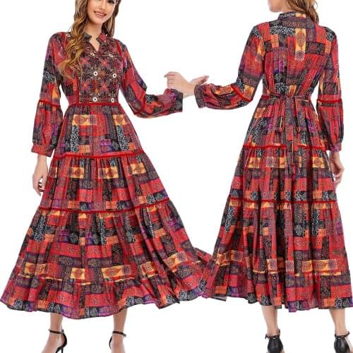 New Ethnic Style Malay Muslim Dress Long Sleeve and Ankle Dress Fashion Womens Wear islamic clothing for women