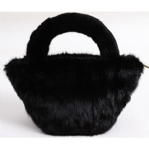 Winter women real mink fur handbag ladies black shoulder bag fluffy bag