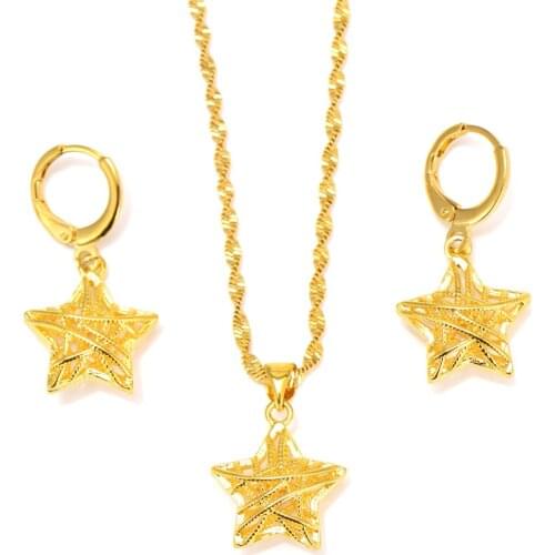 Gold Dubai indiaVintage African star Jewelry Sets for Women Fashion Square Charms Necklace Earrings Wedding Jewelry Sets Gift