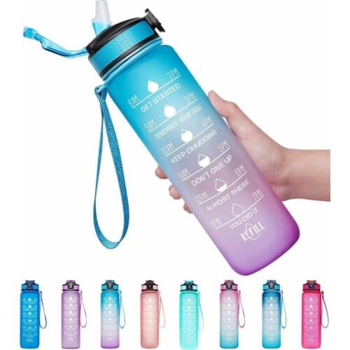 1L Motivational Water Bottle With Bounce Cover Plastic Leakproof Tritan Material With Time Marker Daily Outdoor Travel Water Cup
