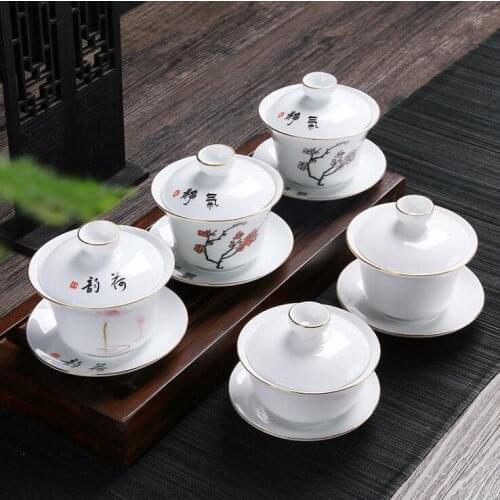 150ml Bai Yu Creativity Tea Set Gaiwan porcelainTeaware Sets Kung Fu Tea Ceremony Tea Set Supplies Decoration Accessories Crafts
