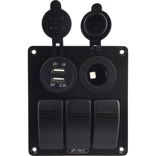 3 Gang Rocker Switch Panel & 2 Port USB Charger Socket Voltage For Car Boat