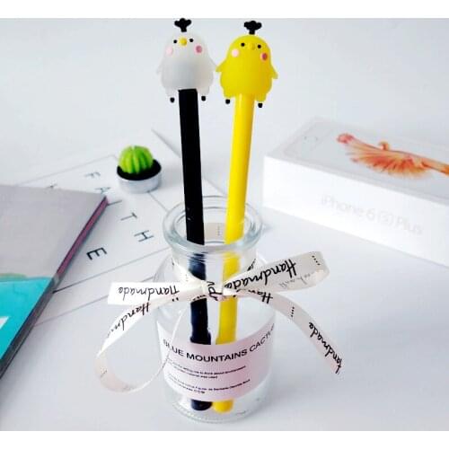 50PCS South Korea Creative Cartoon Black Water Pen 0.5mm Students Signing Pen Cute Chickens Gel Pen Stationery