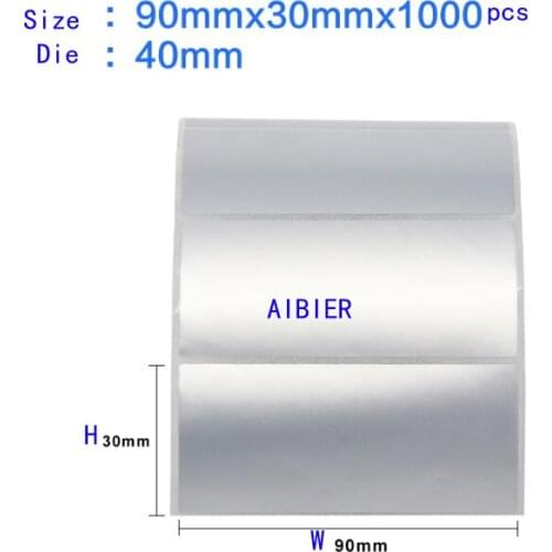 AIBIER Matte silver waterproof label 90*30mm 1000pcs/1Roll Thermal transfer blank PET barcode Labels adhesive printed sticker