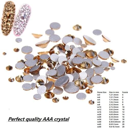 Glitter Non Hotfix Crystal Rhinestones Light Topaz SS3-SS34 Flatback Glue On Strass Diamond Appliques For Nail Art Craft Garment
