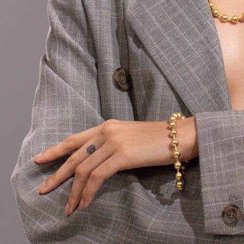 ROPUHOV Bead Chain Bracelets for Women Stainless Steel Gold Color Hip Hop Ball Bracelet Rock Men Jewelry Dropshipping