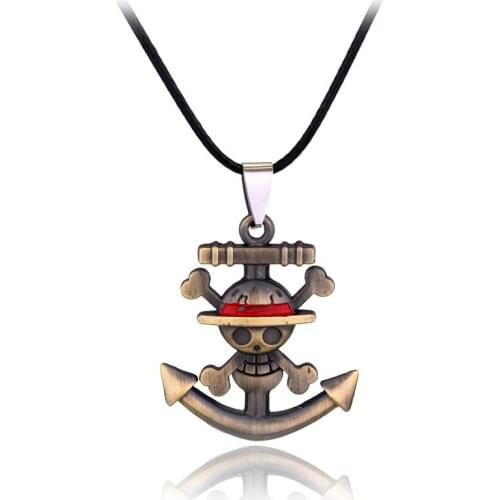 Wholesale 5 Pcs ONE PIECE Necklaces Japanese Anime Zinc Alloy Leather Cord Skull Neck Accessories for Women Men Jewelry Gifts