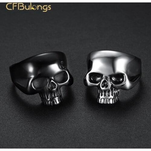 Gothic Mens Stainless Steel Skull Ring for Motorcycle Biker Rings Halloween Mens Jewelry Black Color / Silver Color