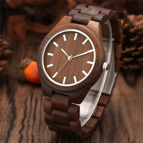 Antique Walnut Wood Watch Quartz Analog Display Wristwatch for Men Casual Bamboo Watches Wooden Bracelet Strap Ideal Gift Reloj