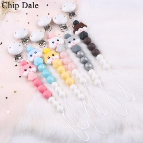 Chip Dale Silicone Baby Pacifier Clip Holder Hamster Teething Beads Pacifier Chain Dummy Clips Nipple Leash Strap Infant Feeding