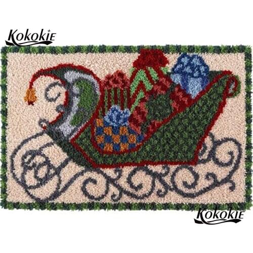 DIY latch hook rug canvas printing Christmas sled vloerklee tapijt foamiran for needlework accessories knooppakket crochet tapis