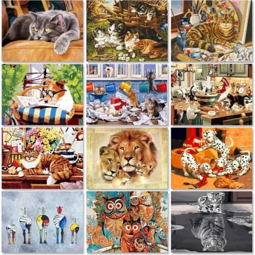 GATYZTORY Pictures By Numbers For Adults Animal Cat Coloring By Number Home Decor For Living Room Wall Art Framed 60x75cm