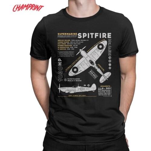 Men Supermarine Spitfire T Shirt Fighter Plane WW2 War Pilot Aircraft 100% Cotton Clothes O Neck Tees Graphic Printed T-Shirt