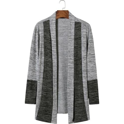 Mens Knitwear Casual Color Contrast Cardigan Casual Long Sleeve Turn Down Collar Patchwork Mid-length Sweater