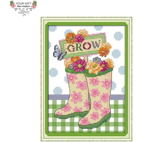 Your Gift C184 14CT 11CT Counted and Stamped Home Decor Flowers And Rain Boots Needlepoint Embroidery DIY Cross Stitch kits