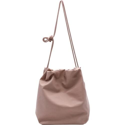 New version simplebucket bag casual shoulder strap drawstring single shoulder bag fold solid color messenger bagFree Shipping