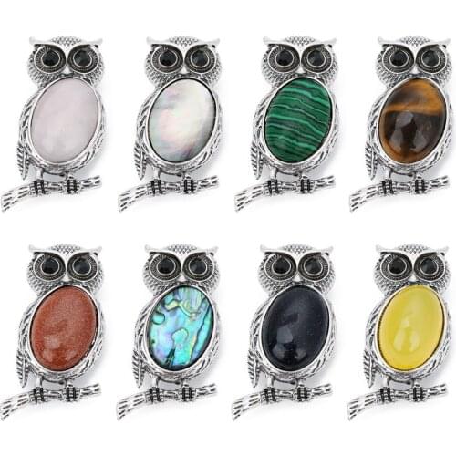 New Lovely Animal Owl Brooches for Women Men Natural Tiger Eye Stone Cabochons Pins Brooch Party Jewelry Accessories Gift
