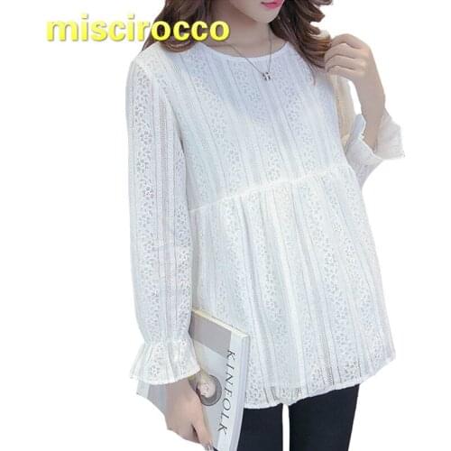 Maternity Clothing Lace Pregnant Womens Blouse Autumn Womens Top Round Neck Long Sleeve Base OL soft