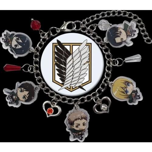Original Acrylic Charm Attack On Titan Anime Chain Bracelet For Women Men Student Heart Pagoda Bead Lovers Party Jewelry Gift