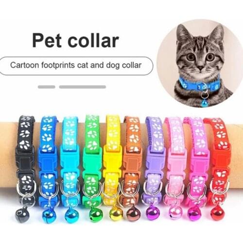 The New Pet Collar, Adjustable Colored Collar with Bell for Positioning and Cat Paw Dog Print Traction Accessories