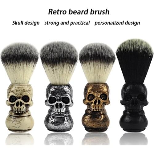 Barber shop fashionable high-end skull design beard brush mens facial cleaning tool barber cleansing shaving set beard foaming