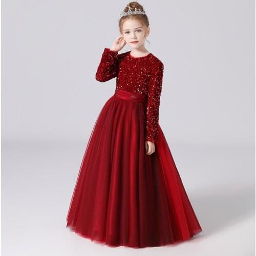 Winter Sequins Long Sleeve Girl Party Dress Kids Dress For Girls Children Clothing Velvet Princess Wedding Dress Costume 10 12 Y