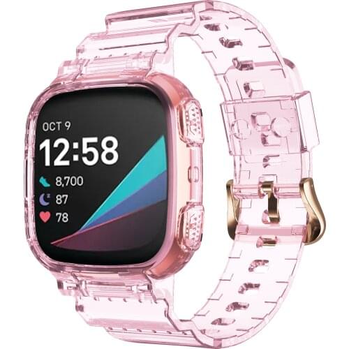 Transparent Strap+Case For Fitbit Versa 23mm Watchband for Versa Compatible for Versa2/Versa/Versa Lite Edition Belt
