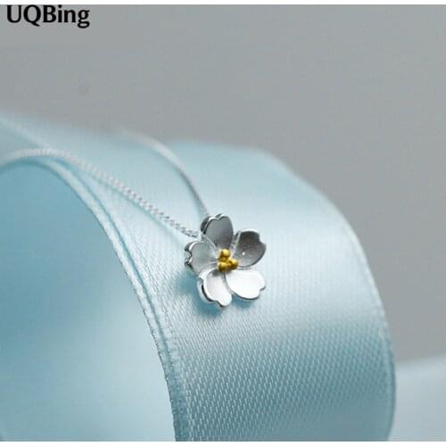 Drop Shipping 925 Sterling Silver Flower Necklaces Cherry Blossoms Necklaces Jewelry Accessory Collar Colar de Plata