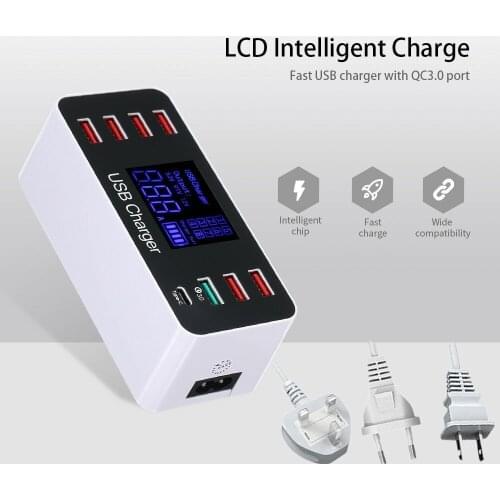 QC3.0 8 Multi-Port USB Adapter Desktop Wall fast Charger Smart Quick Charging Station type-c US/EU/UK Plugs