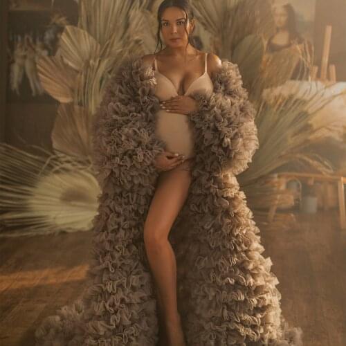 Luxury Maternity Dresses Ruffles Wrap Maternity Gown for Photoshoot Boudoir Lingerie Robes Bathrobe Nightwear Babydoll Robe