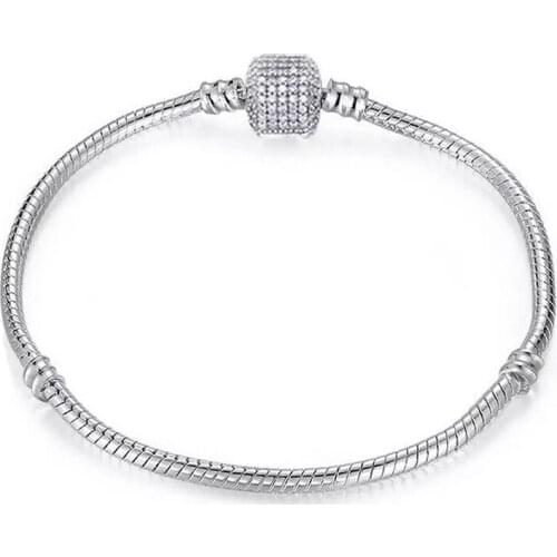 Crystal Zircon Clip Charms Pulseras Fit Pan Original Bracelet DIY Beads Base Chain Bangle for Women Jewelry Making Berloque Gift