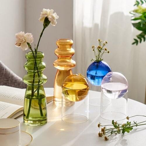 Nordic Home Decor Glass Vase Room Decoration Flower Pot Modern Color Crystal Transparent Hydroponic Plant Flower Arrangement
