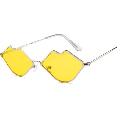 Fashion Metal Sunglasses Women Sexy Red Lips Design Ladies Sunglasses Vintage Brand Small Frame Ocean Mirror Oculos De Sol