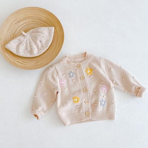 Baby Girls Sweater New Autumn Cardigan Long Sleeve Cotton Top Baby Clothing Handmade Flowers Toddler Girls Knit Coat Kid Clothes