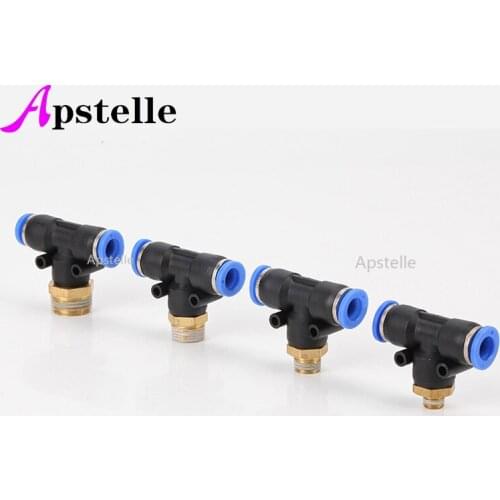 Air Connector Fitting T Shape Tee 6mm 8mm 10mm 12mm 4mm Hose Pipe to 1/8" 1/4" M5 3/8" 1/2" BSPT Male Thread Pneumatic Coupler