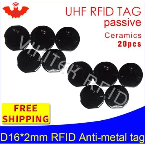 UHF RFID metal tag 915m 868m EPC 6c 20pcs free shipping tools management D16mm*2mm micro circular Ceramics passive RFID tags