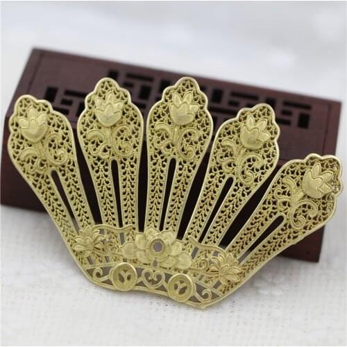 5pcs Brass Casted Big Filigree Flower Decoration Charms 4mm 6mm Cameo Cabochons Base Quality DIY Hair Head Jewelry Accessories